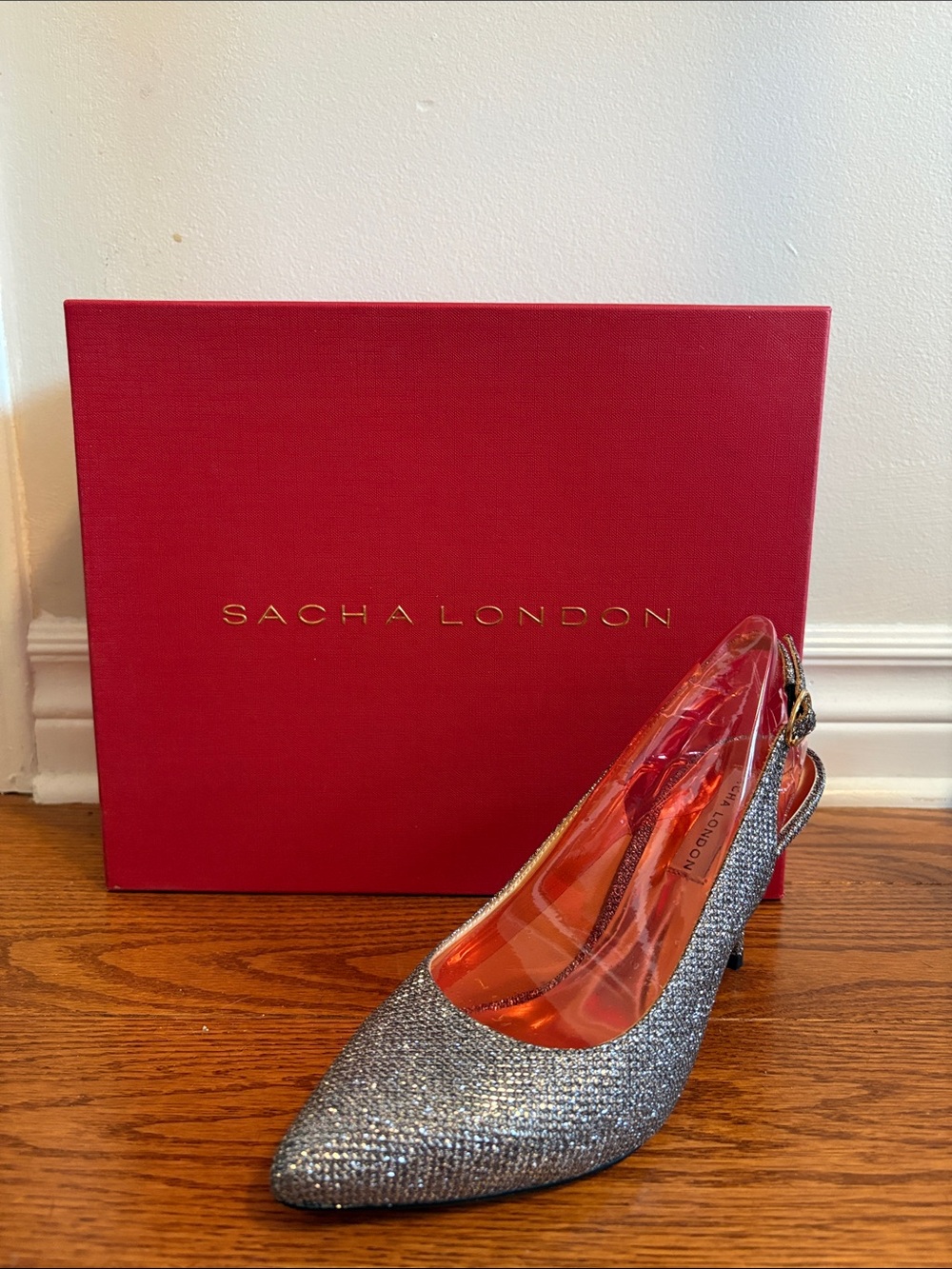 Sacha London Silver Glitter Slingback Pointed Toe Pump-Worn Once